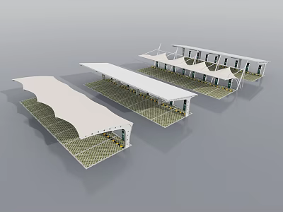 Modern White Canopy Structures For Outdoor Parking Area With Different Designs 3d model