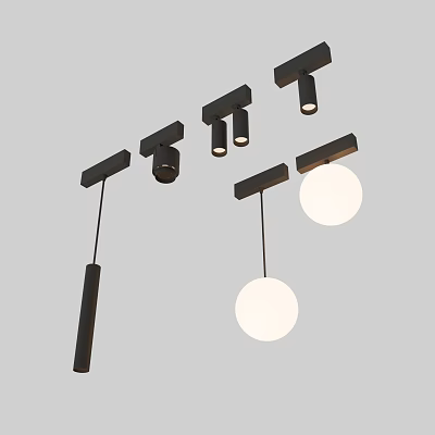 Various Modern Pendant Lights With Black Metal Frames And White Globe Or Cylinder Shades 3d model