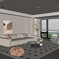 Modern Cream Style Living Room Sofa Coffee Table Combination Lazy Sofa Stool Hanging Picture Green Planting Side Table 3d model