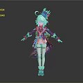 Game Movie Character 3D Model With Blue White Elaborate Outfit Top Hat And White Hair