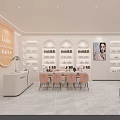 Modern Beauty Salon Interior With Styling Chairs Ceiling Lights Product Shelves And Wall Posters