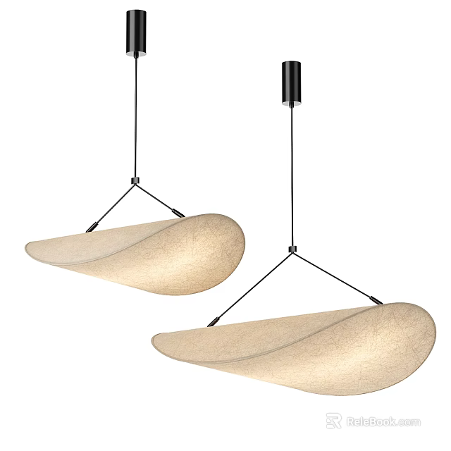 Two Modern Pendant Lights With Curved Linen Shade For Minimalist Interior Decor 3d model 