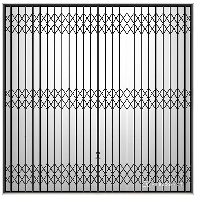 Durable Steel Security Door With Decorative Metal Pattern And Double Panel Design 3d model 