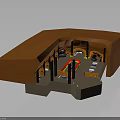 Indoor Architecture Interior Design With Orange Walls Black Pillars Colorful Central Path And White Seating