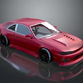 Red Modified Sports Car With Low Stance Black Wheels And Hood Vents