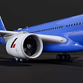 Blue Passenger Plane Front View Modern Design With Aerodynamic Wings And Powerful Engines