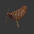 Traditional Handmade Wooden Rowing Boat With Oars And Slatted Wooden Seats
