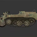 Vintage Military Tracked Motorcycle With Camouflage Paint And Multiple Wheels