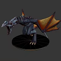 Space Dragon Sculpture With Blue Body And Orange Wings On Black Base