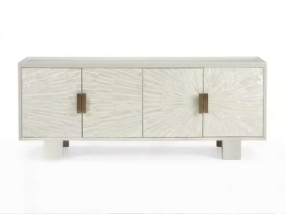 Modern Light White Textured Sideboard Cabinet With Brass Handles For Elegant Entryway Storage 3d model