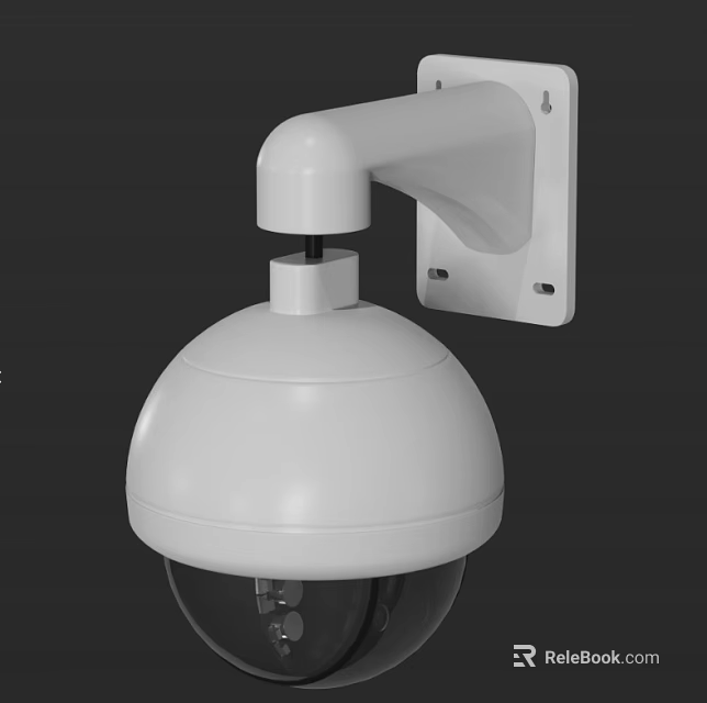 White Dome Projection Surveillance Camera Securely Mounted On Wall Bracket Setup 3d model 