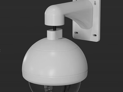 White Dome Projection Surveillance Camera Securely Mounted On Wall Bracket Setup 3d model