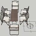 Garden Landscape With Wooden Table And Folding Chairs On Green Grass