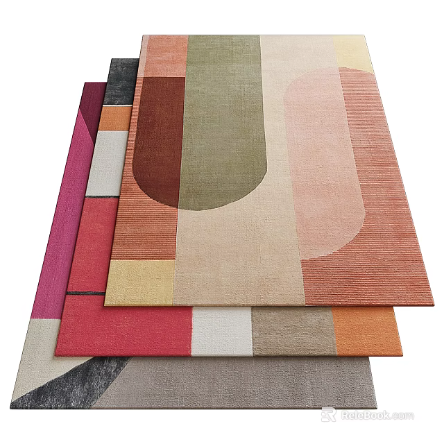Colorful Square Rugs With Geometric Patterns In A Stacked 3d model