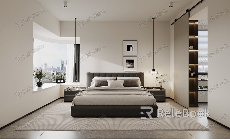 Black and white gray master bedroom study model