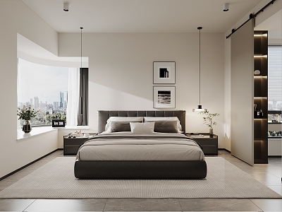 Black and white gray master bedroom study model