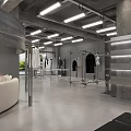 Modern Industrial Style Clothing Store With Cozy Lounge And Sleek Cement Interior Design