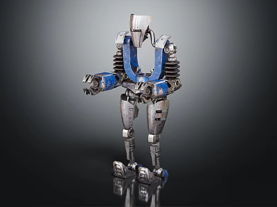 Metallic Robot With Silver Blue Accents Mechanical Arms Legs Standing Pose 3d model