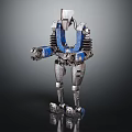 Metallic Robot With Silver Blue Accents Mechanical Arms Legs Standing Pose 3d model