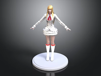 Woman With Blonde Hair In White Dress And Red Bow Tie Standing On White Base 3d model