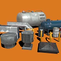 Industrial Metal Equipment Collection With Storage Tanks Pipes Drums And Frames