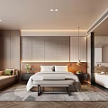 Modern Hotel Guest Room With King Size Bed Sofa Herringbone Rug And Wooden Accent Wall