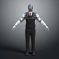 Futuristic Robot Character Standing With Metallic Arms Black Vest And Blue Glowing Accents