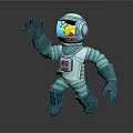 Blue Astronaut Toy Figure In Spacesuit Waving Hand With Yellow Helmet For Cosmic Exploration