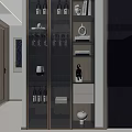 Modern Wine Cabinet With Glass Doors Wine Glasses Bottles And Decorative Items