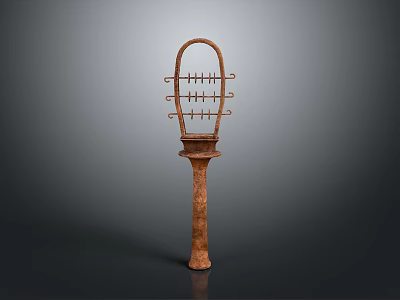 Brown Metal Vertical Hook Rack With Circular Top And Several Hooks For Home Organization 3d model