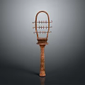 Brown Metal Vertical Hook Rack With Circular Top And Several Hooks For Home Organization