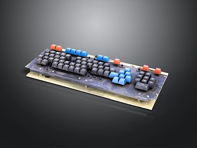 Mechanical Keyboard With Black Red And Blue Colored Keycaps And Key Layout 3d model
