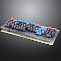 Mechanical Keyboard With Black Red And Blue Colored Keycaps And Key Layout