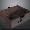 Vintage Weapon Red Wooden Box With Handle Mechanical Components And Circular Parts