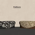 Poliform Sofa Stools With Black Floral And Beige Patterned Designs On Neutral Wall Grey Floor 3d model
