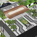 Modern Architectural Entrance Gate With Wooden Roof Lush Greenery And Paved Driveway