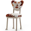 Artistic Face Pattern Backrest Fabric Upholstered Chair With Light Wooden Legs Design