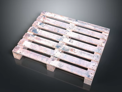 Wooden Pallet With Worn Surface And Colorful Graffiti Patterns Slats And Support Legs 3d model