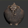 Rustic Brown Ceramic Decorative Ornament Set with Elephant Shaped Design Tiered Lid and Textured Surface