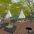 Garden Landscape With Teepees Wooden Deck Outdoor Seating And String Lights 3d model