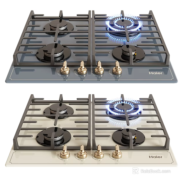 Haier Four Burners Gas Stove with Blue Flame and Stainless Steel Surface for Modern Kitchen 3d model 