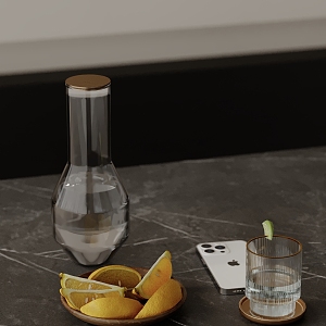 Modern Decoration Combination Phone Wine Glass Wine Bottle Lemon Fruit Plate 3d model