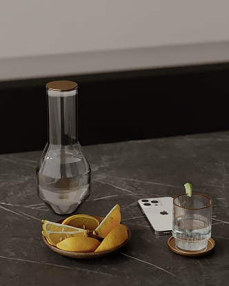 Modern Decoration Combination Phone Wine Glass Wine Bottle Lemon Fruit Plate 3d model