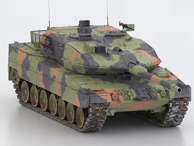 Modern Military Camouflage Tank With Turret Tracks Armored Design And Weaponry 3d model