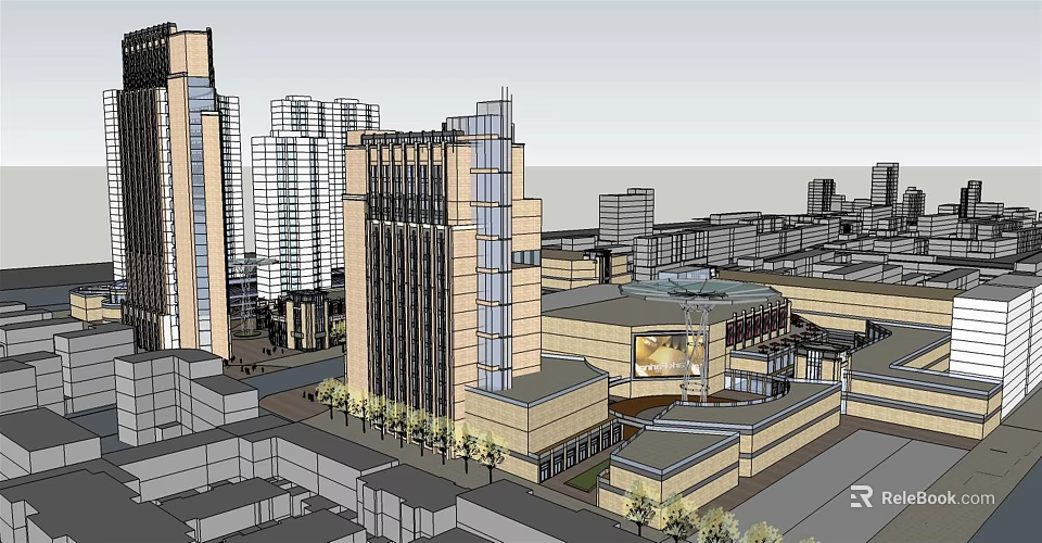 Modern Urban Commercial Complex with High Rise Buildings Retail Spaces and Public Plazas 3d model 
