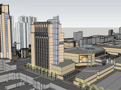 Modern Urban Commercial Complex with High Rise Buildings Retail Spaces and Public Plazas 3d model