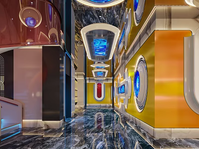 KTV Interior Corridor With Modern Futuristic Design Glowing Screens And Colorful Walls 3d model