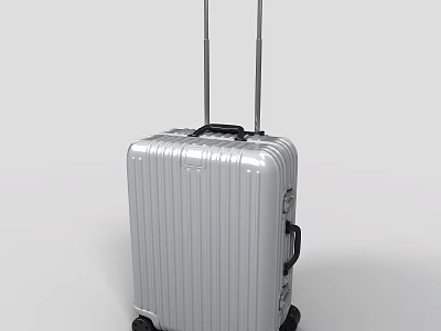 Silver Hard Shell Suitcase With Vertical Stripes Telescopic Handle And Rolling Wheels 3d model