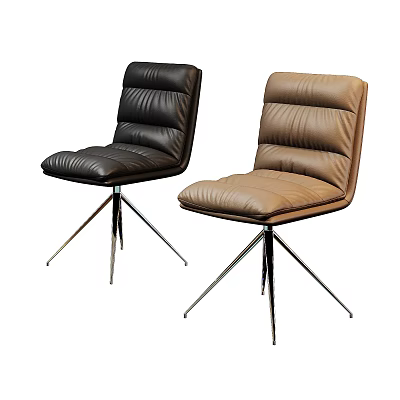 Modern Leather Dining Chairs In Black And Brown With Metal Legs And Tufted Design 3d model