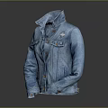 Blue Denim Jacket With Collar Button Pockets And Distressed Design 3d model